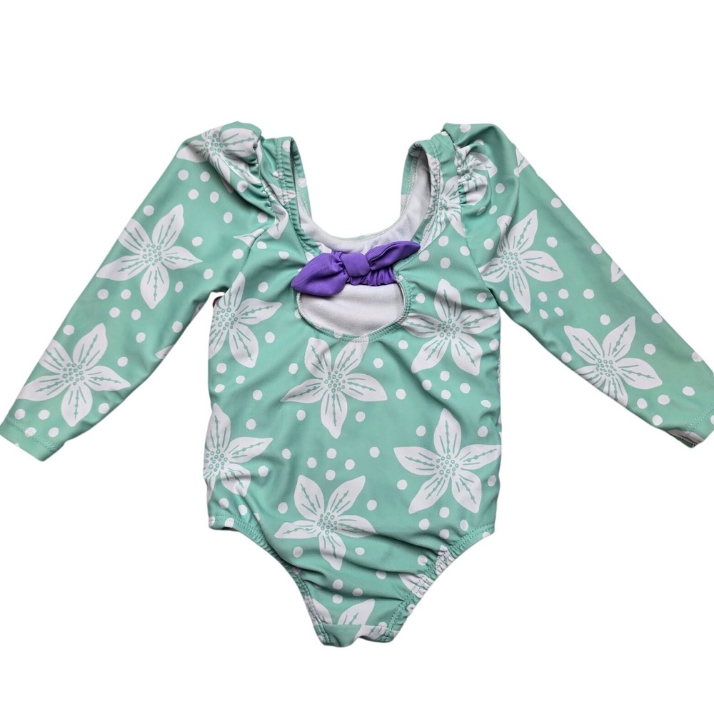Disney Princess Ariel Little Mermaid Long Sleeve Swimsuit Mint Green 12M Baby - Picture 2 of 7